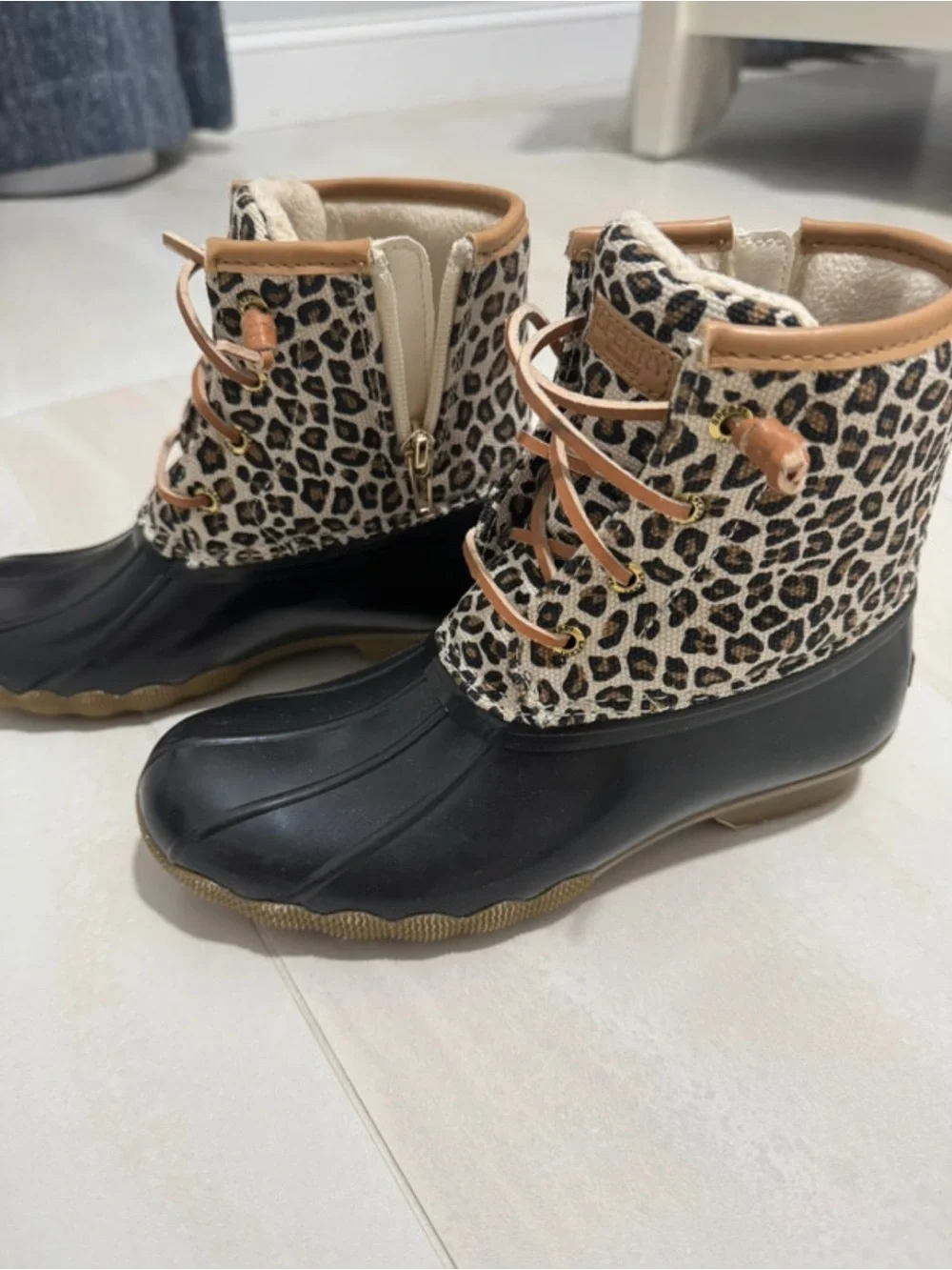 Sperry Kids Black & Leopard Print Rain Snow Boots